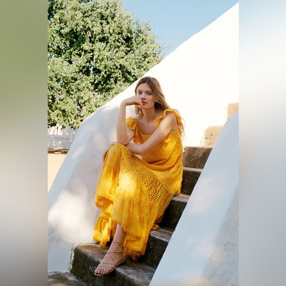 Anthropologie Payal‎ Jain Fallon Eyelet Maxi Yellow Dress Size 12 - Picture 1 of 8